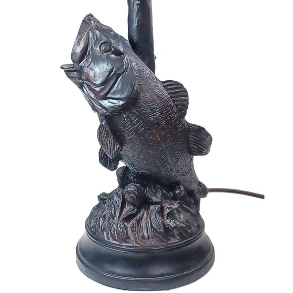 Wide Mouth Bass Fishing Tackle Lure Sculpture Fisherman Table Lamp Rustic Lodge - Picture 8 of 11